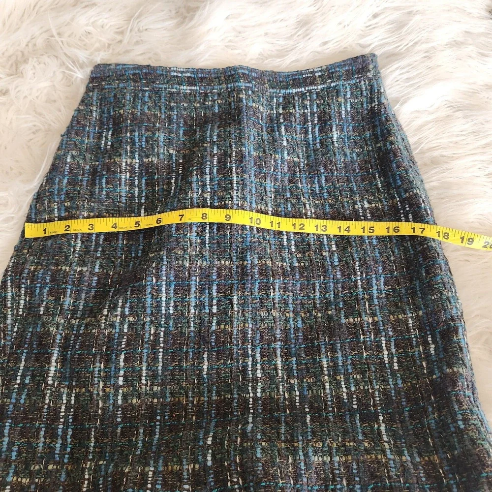 J. Jill Tweed Skirt 4 Petite Pencil Mini‎ Knee Lined Heather Blue Office Work